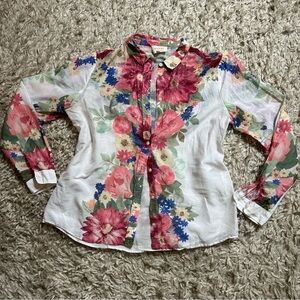 Sezane Floral Blouse in Pink and Blue